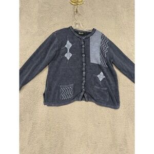 Moffi Sweater Womens XL Gray Embroidered Cardigan Button Front‎ Pockets Knit Top
